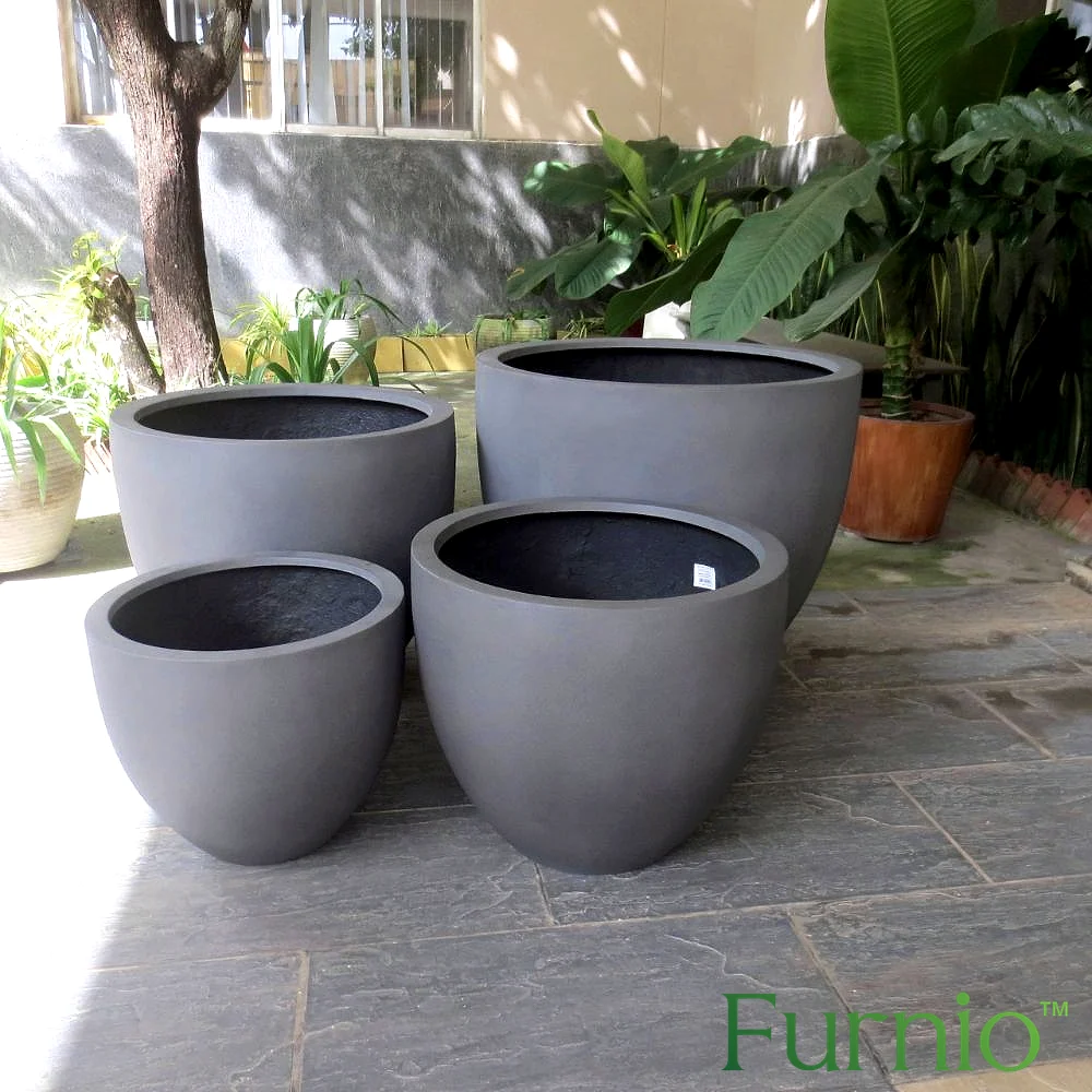 Bộ chậu composite tròn màu xám nhiều size theo yêu cầu