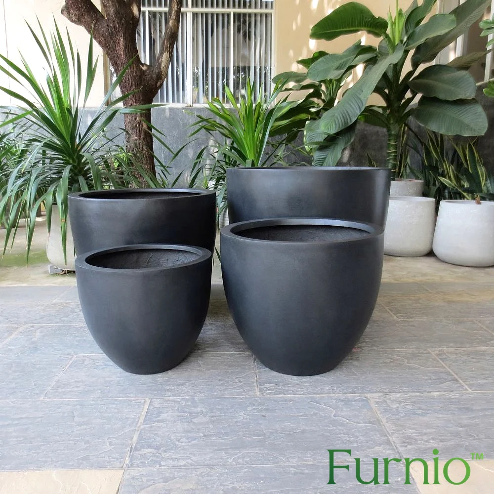 Chậu composite tròn màu đen sản xuất theo yêu cầu Furnio