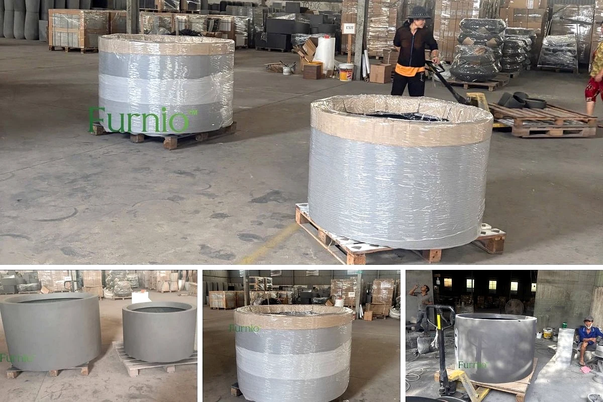 Chậu composite tròn size lớn tại xưởng Furnio