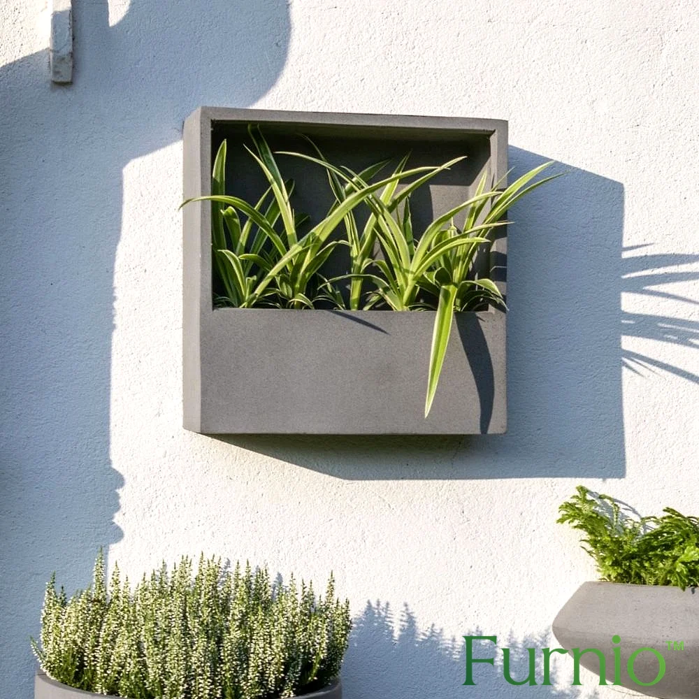Chậu composite vuông treo tường màu xám Furnio